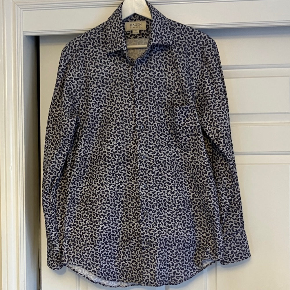 Navy Patterned Men's Casual Shirt